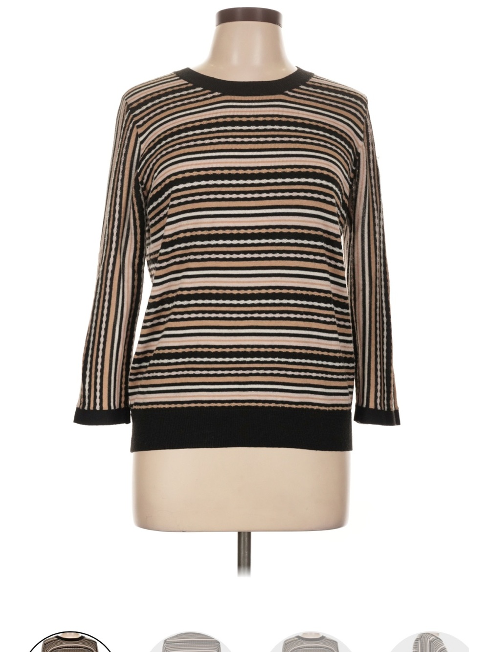 kate spade Black and Beige Striped Crewneck Sweater